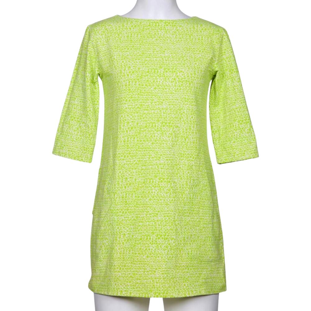 Marimekko Kude Print Cotton Tunic Dress Lime Green White Mock Neck Size Small
